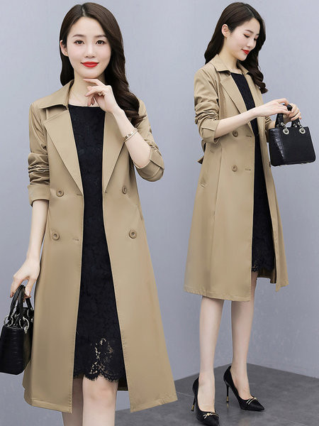 Palton lung de dama cu curea bej