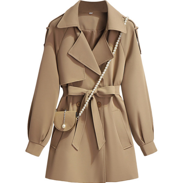 Stiilne naiste õhuke mantel liibuva vööga