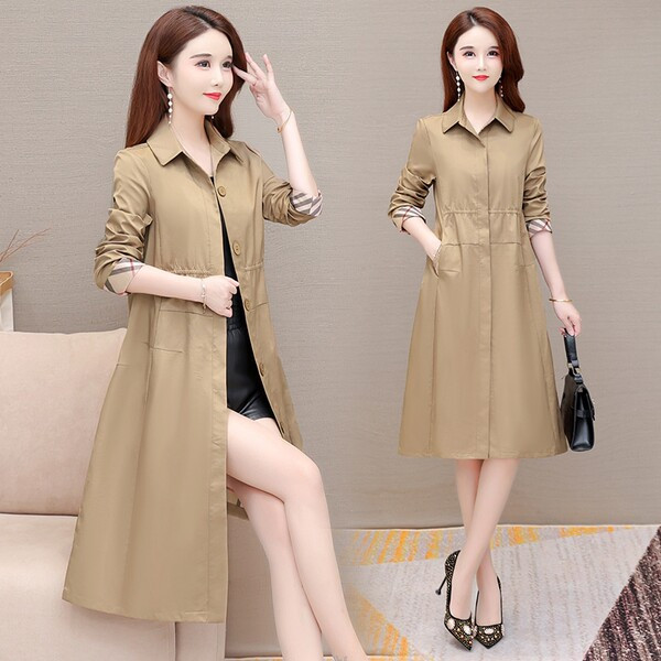 Model actual de palton subțire de damă cu nasturi și buzunare