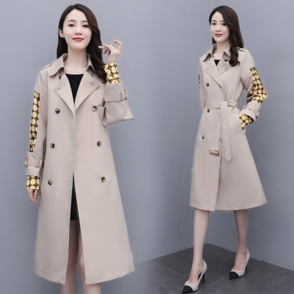 Palton lung de dama cu centura si nasturi in doua culori