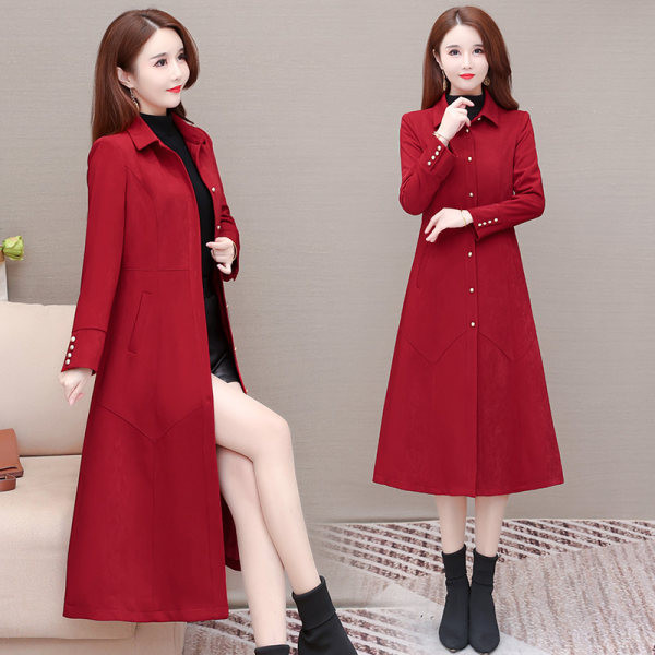 Ženski dugi kaput na gumbe i klasičnu kragnu - dvije boje