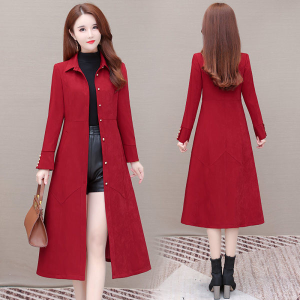 Ženski dugi kaput na gumbe i klasičnu kragnu - dvije boje