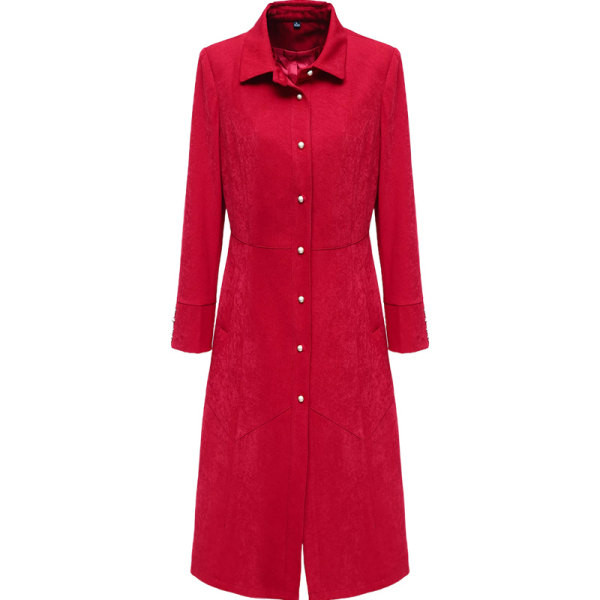 Ženski dugi kaput na gumbe i klasičnu kragnu - dvije boje