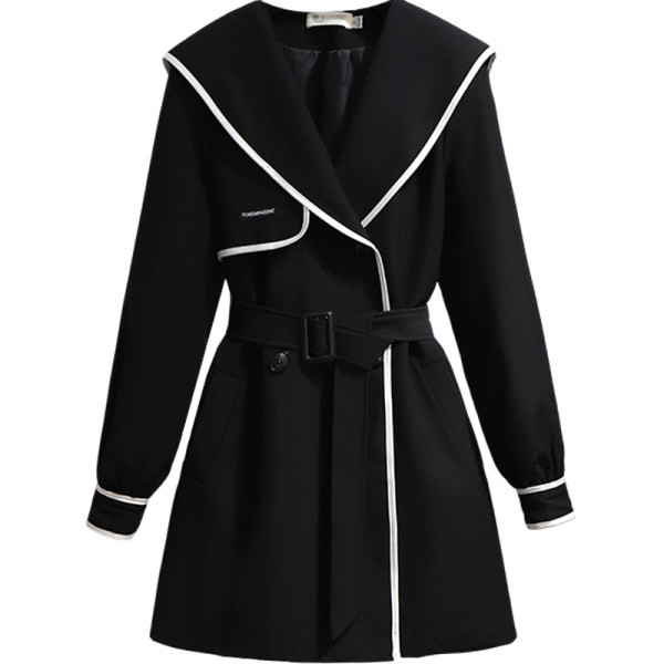 Ženski elegantni kaput s remenom u crnoj boji