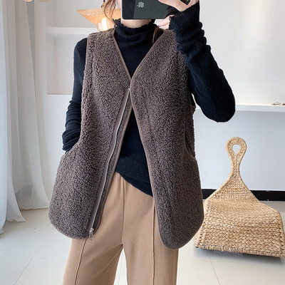 Uue mudeli naiste plüüsvest V-kaelusega