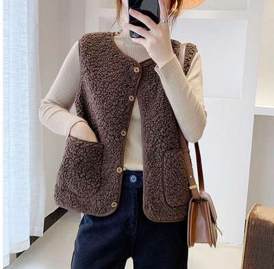 Lühike igapäevane nööpidega plüüsvest naistele