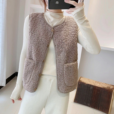 Lühike igapäevane nööpidega plüüsvest naistele