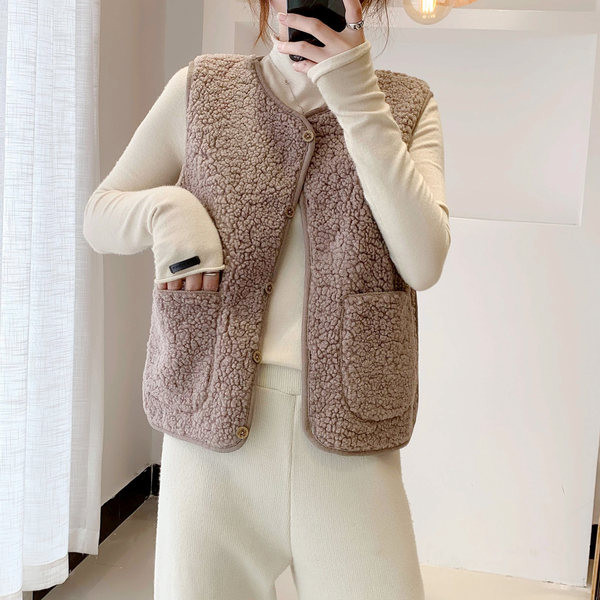 Lühike igapäevane nööpidega plüüsvest naistele