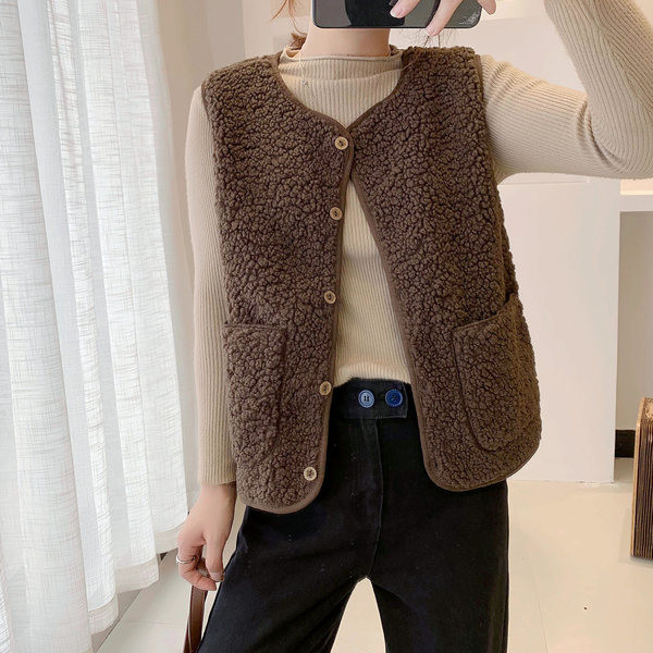 Lühike igapäevane nööpidega plüüsvest naistele