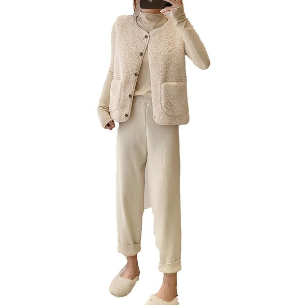 Lühike igapäevane nööpidega plüüsvest naistele