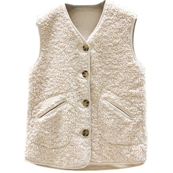 Ležeran ženski prsluk od pliša s gumbima i džepovima