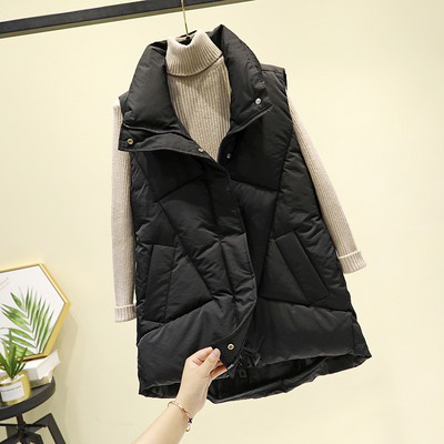 Vesta casual de dama cu buzunare cu guler inalt si fermoar si nasturi