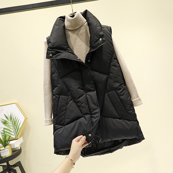 Vesta casual de dama cu buzunare cu guler inalt si fermoar si nasturi