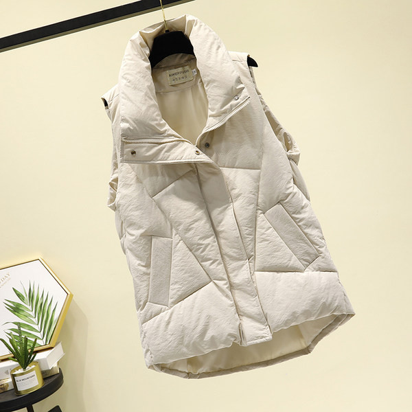 Vesta casual de dama cu buzunare cu guler inalt si fermoar si nasturi