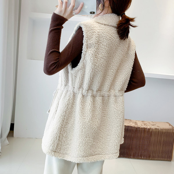 Vesta de pluș de damă cu cravate și fermoar