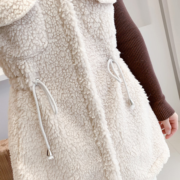 Vesta de pluș de damă cu cravate și fermoar