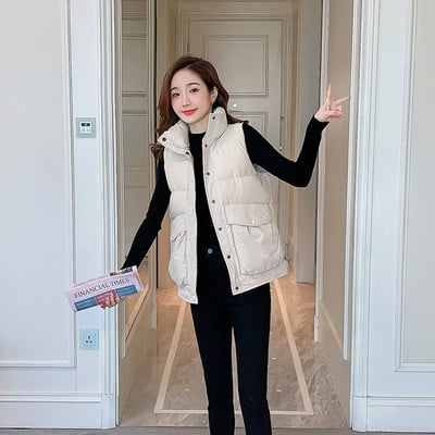 Vesta de dama model lat cu buzunare si guler inalt