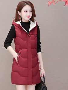 Vestă lungă de damă cu glugă și inscripție