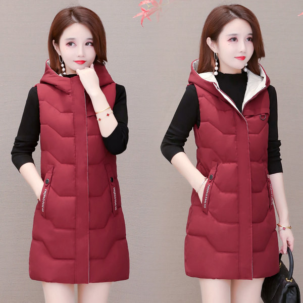 Vestă lungă de damă cu glugă și inscripție