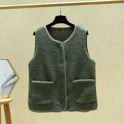 Vestă de pluș de damă cu buzunare și decolteu oval