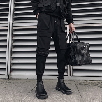 Ανδρικό σπορ cargo παντελόνι με τσέπες στο πλάι σε μαύρο χρώμα
