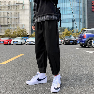 Pantaloni casual barbatesti, model larg cu legaturi in talie