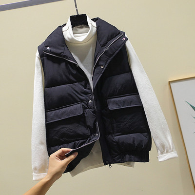 Γυναικείο casual γιλέκο με κουμπιά με ψηλό γιακά και φερμουάρ