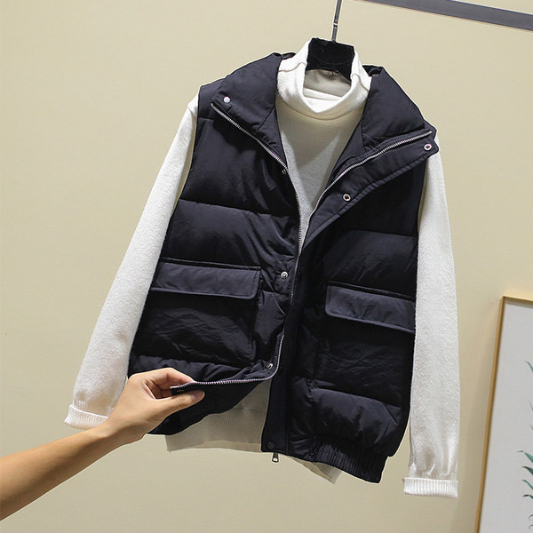 Γυναικείο casual γιλέκο με κουμπιά με ψηλό γιακά και φερμουάρ