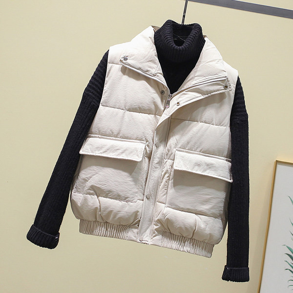 Γυναικείο casual γιλέκο με κουμπιά με ψηλό γιακά και φερμουάρ