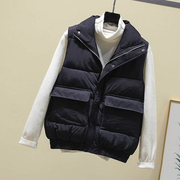 Γυναικείο casual γιλέκο με κουμπιά με ψηλό γιακά και φερμουάρ