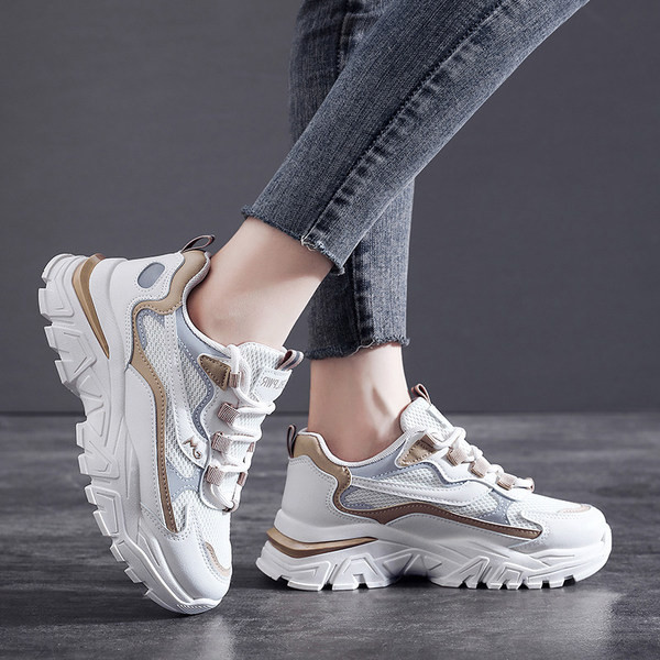 Ženske tenisice sa visokim ravnim potplatom u dvije boje