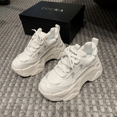 Ležerne ženske tenisice jednobojni model s visokim ravnim potplatom