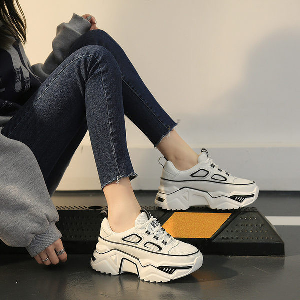 Adidasi moderni de dama cu talpa inalta din piele ecologica