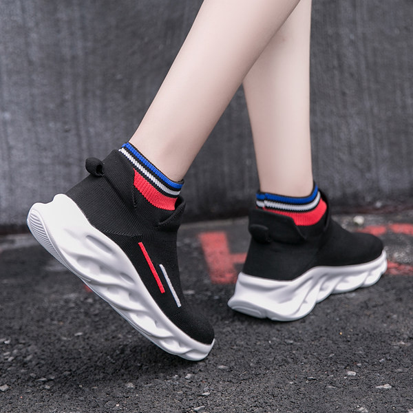 Tenisi dama textile cu talpa inalta