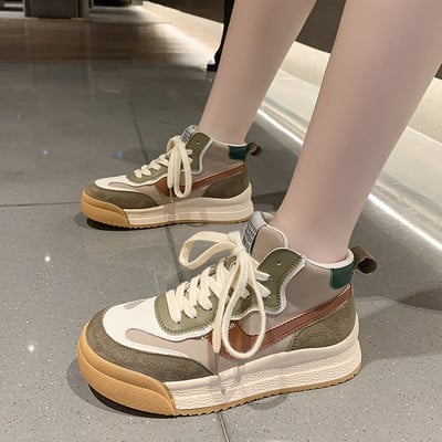 Tenisi dama din piele intoarsa artificiala si sireturi - doua culori