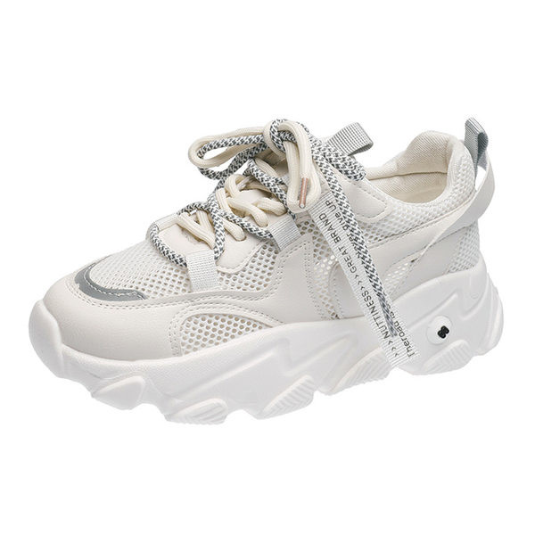 Adidasi moderni de dama cu sireturi in alb si gri