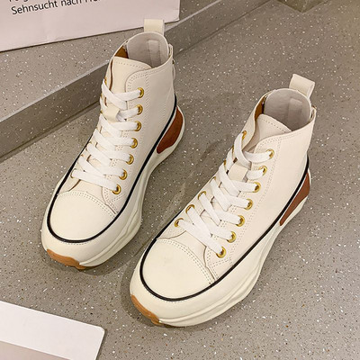 Tenisi de damă eleganti din piele artificială, cu șireturi și talpă plată