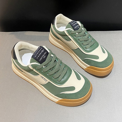 Γυναικεία sneakers με κορδόνια σε πράσινο, μαύρο και μπεζ χρώμα