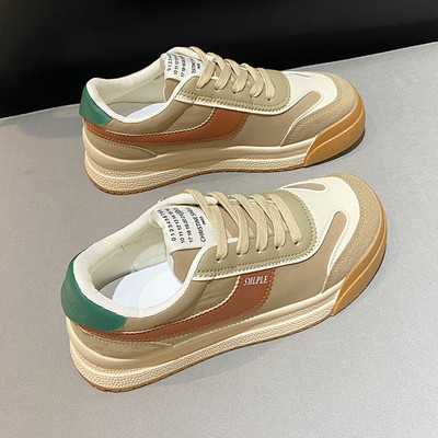Γυναικεία sneakers με κορδόνια σε πράσινο, μαύρο και μπεζ χρώμα