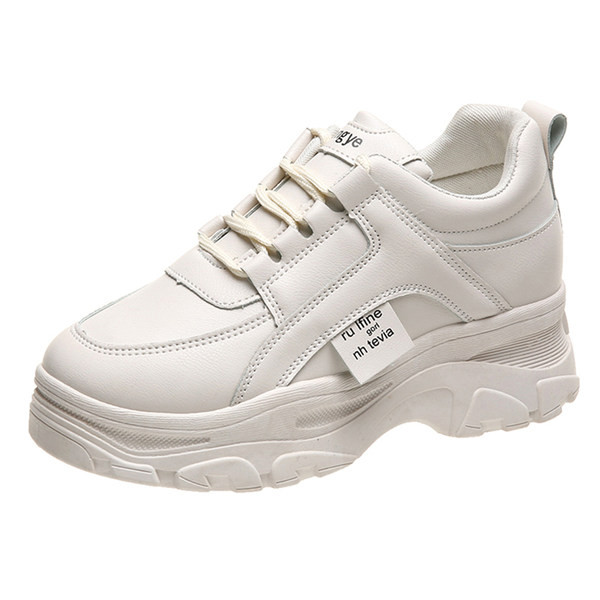 Adidasi de dama cu talpa inalta in alb si negru