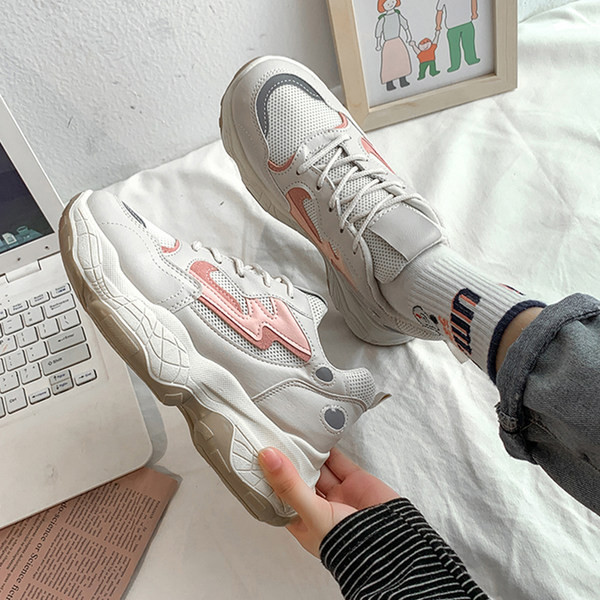 Adidasi de dama cu talpa inalta in doua culori