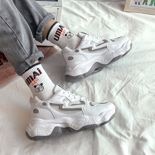 Adidasi de dama cu talpa inalta in doua culori