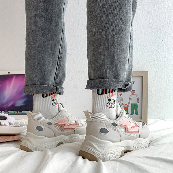 Adidasi de dama cu talpa inalta in doua culori