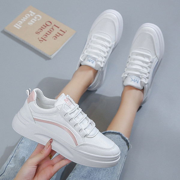 Tenisi casual dama cu sireturi in alb