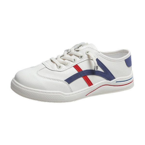 Adidasi albi de dama cu talpa plata si sireturi