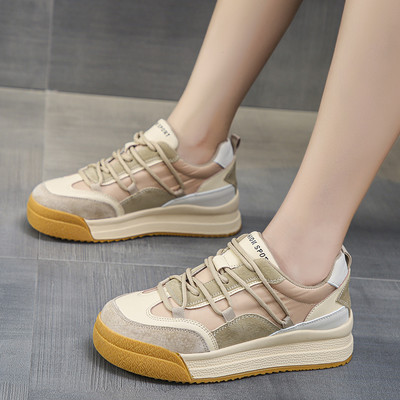 Tenisi casual dama cu sireturi in bej si negru