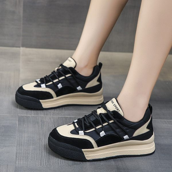 Tenisi casual dama cu sireturi in bej si negru