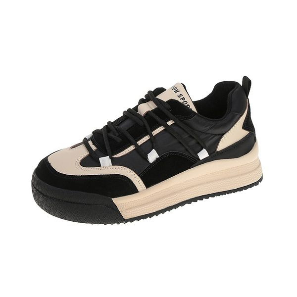 Tenisi casual dama cu sireturi in bej si negru