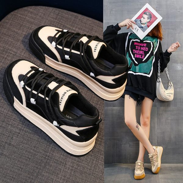 Tenisi casual dama cu sireturi in bej si negru