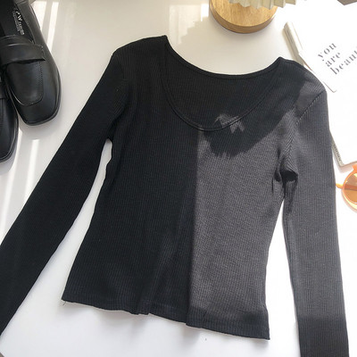 Bluză casual cu mâneci lungi și decolteu spitz